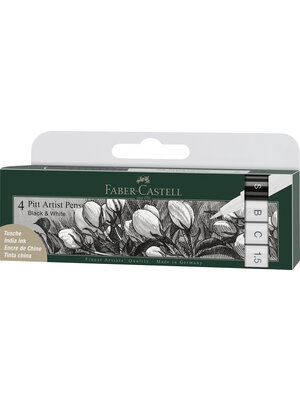Faber Castell Pitt Artist Pen - set 4 stuks - zwart wit Faber Castell Pitt Artist Pen - set 4 stuks - zwart wit