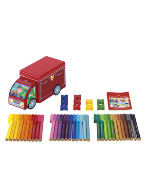 Faber Castell Viltstiften Connector - 33 stuks met 10 clips in 'vrachtwagen'