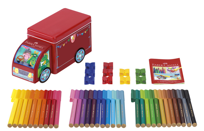 Faber Castell Viltstiften Connector - 33 stuks met 10 clips in 'vrachtwagen' afbeelding