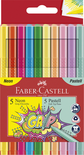 Faber Castell Viltstiften Grip Neon en Pastel - 10 stuks in etui afbeelding