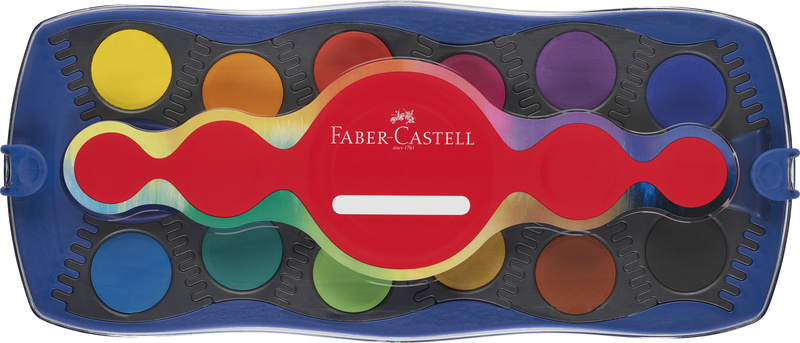 Faber Castell Waterverfdoos 24 kleuren + 1 tube wit Connector Blauw afbeelding
