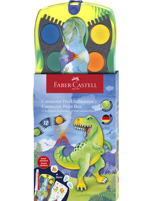 Faber Castell Waterverfdoos Connector Dino 12 kleuren + 1 tube wit
