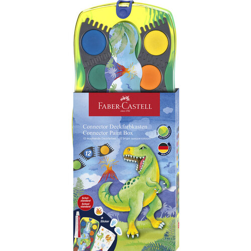 Faber Castell Waterverfdoos Connector Dino 12 kleuren + 1 tube wit