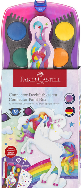 Faber Castell Waterverfdoos Connector Unicorn 12 kleuren + 1 tube wit afbeelding