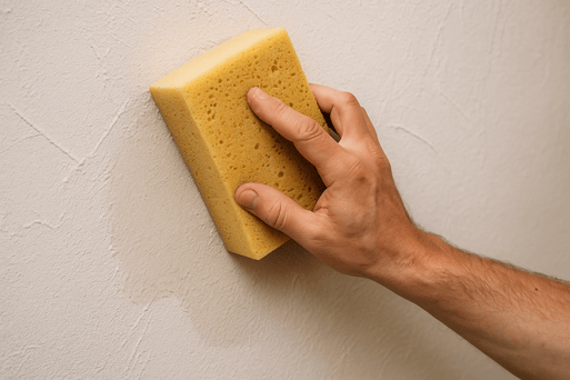 natte spons over stucwerk brengen