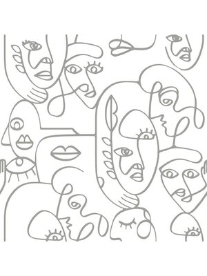 Noordwand Friends & Coffee Behang met fine line art gezichten - 16617