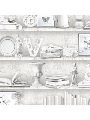 Galerie Homestyle Behang met wandplanken met boeken en decoratie - FH37505