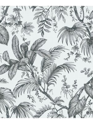Novamur Jackie Behang zwart-wit met bladeren - 6818-10 Novamur Jackie Behang zwart-wit met bladeren - 6818-10