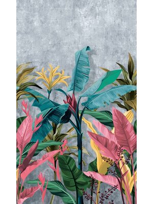 Novamur Jackie Fotobehang met grote gekleurde bladeren op een beton achtergrond - 81601