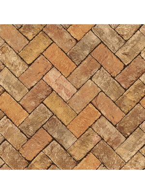 Galerie Just Kitchens Behang met bakstenen in visgraatverband - G45428