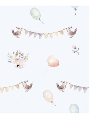 Noordwand Kids Walls Behang met vogeltjes, vlaggetjes en ballonnen - 45892