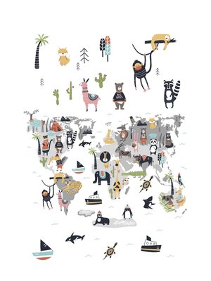 Noordwand Kids Walls Fotobehang kinderkamer wereldkaart dieren - 45875 Noordwand Kids Walls Fotobehang kinderkamer wereldkaart dieren - 45875