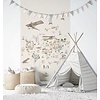 Marburg Kids Walls Fotobehang met beige wereldkaart met dieren en vliegtuigen - 45856