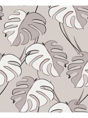 Novamur Kylie Behang met wit grijze monstera print - 81606