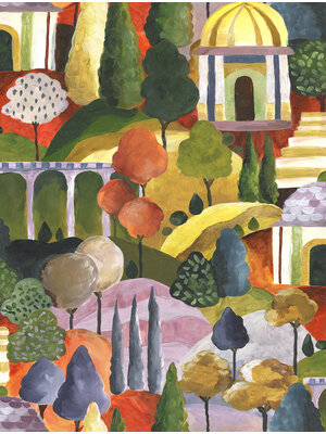 Novamur Leyla Behang met abstracte huizen en bomen - 81661