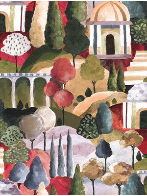 Novamur Leyla Behang met abstracte huizen en bomen - 81662