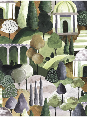 Novamur Leyla Behang met abstracte huizen en bomen - 81663