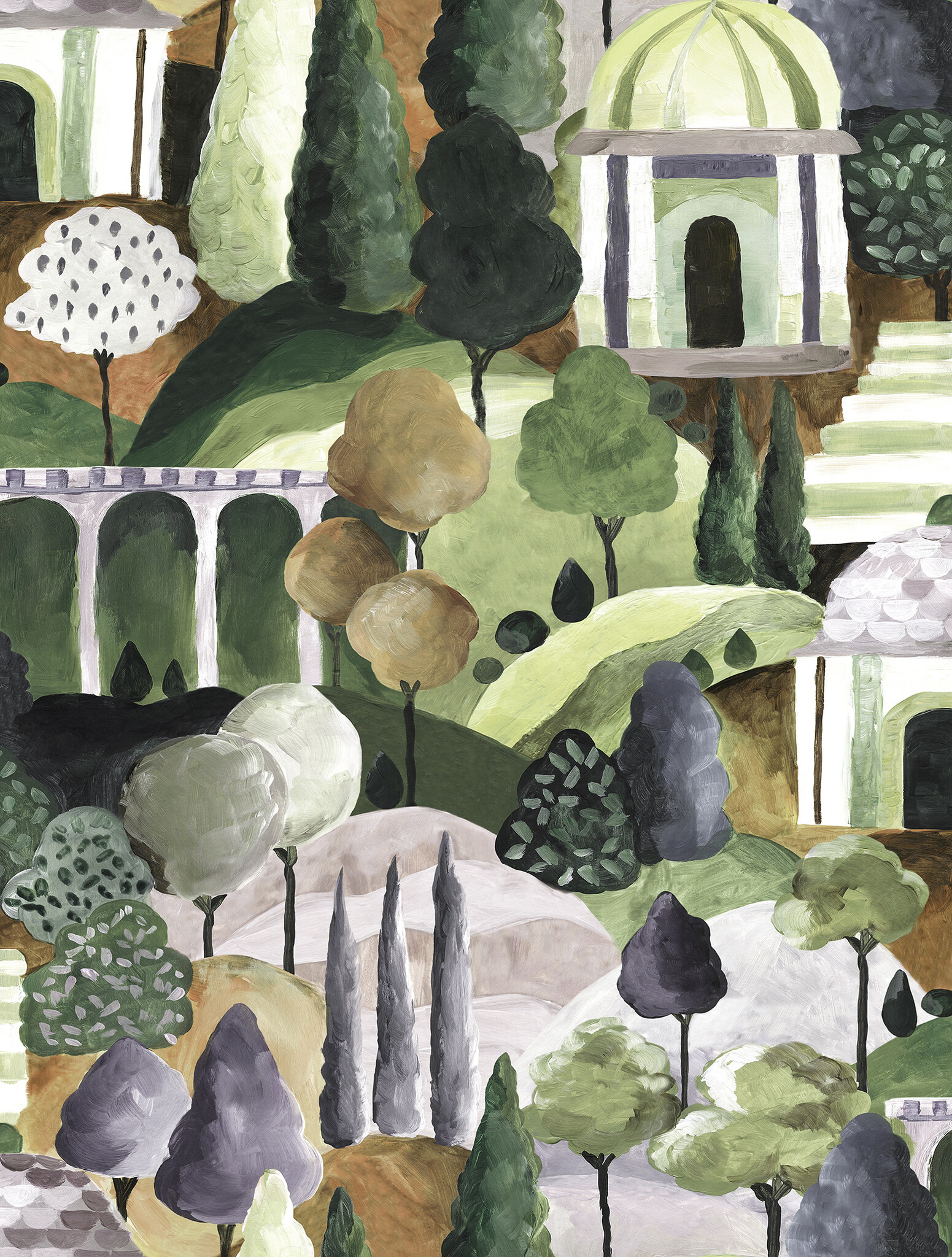 Leyla Behang met abstracte huizen en bomen - 81663