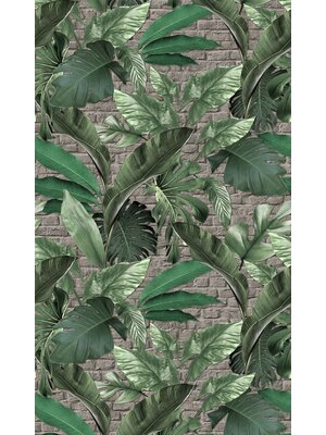 Marburg Loft Fotobehang met grote bladeren op bakstenen achtergrond - 34196