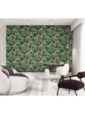 Dutch Tahiti - Fiori zwart/groen/roze - 13334