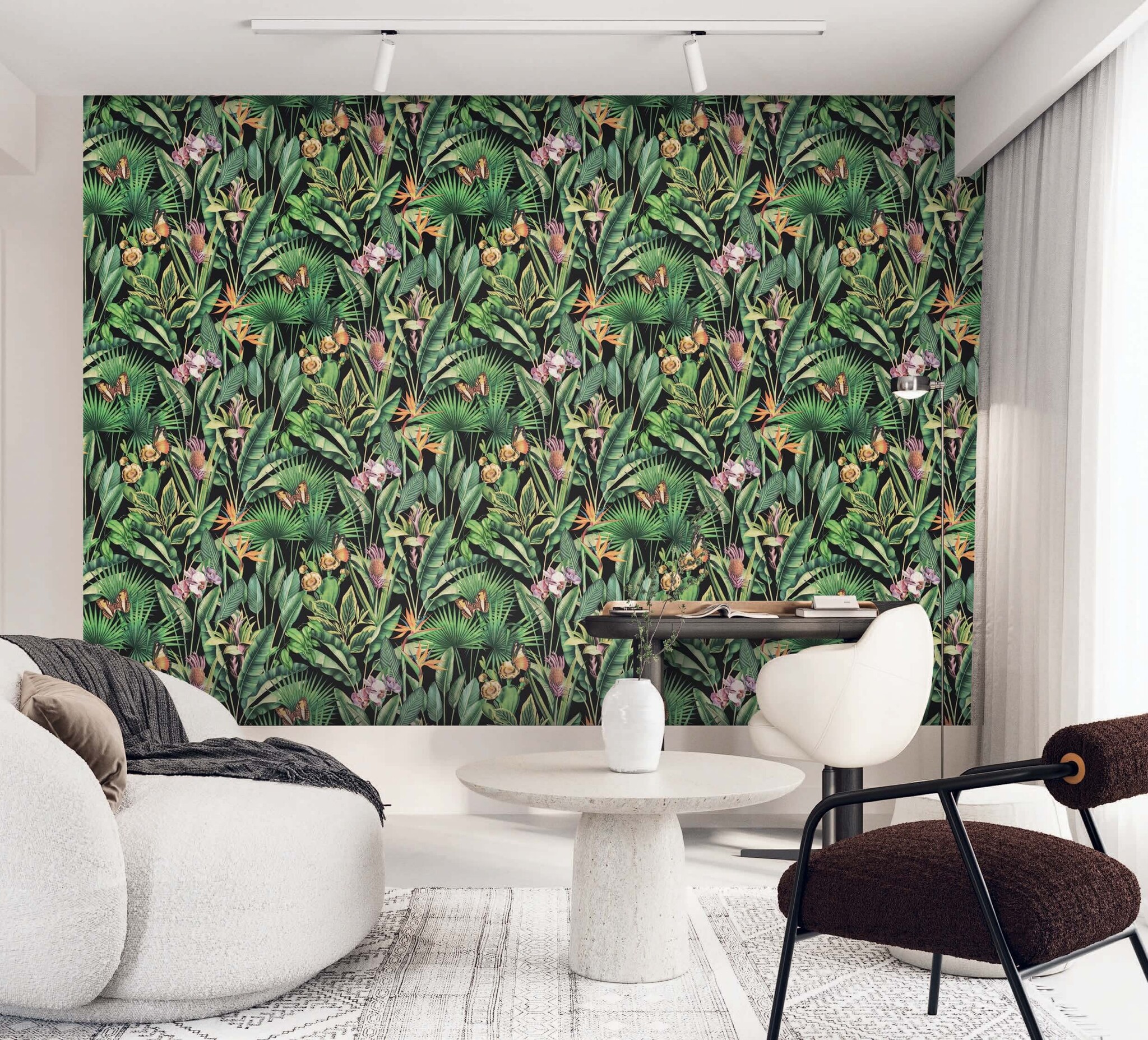 Dutch Tahiti - Fiori zwart/groen/roze - 13334