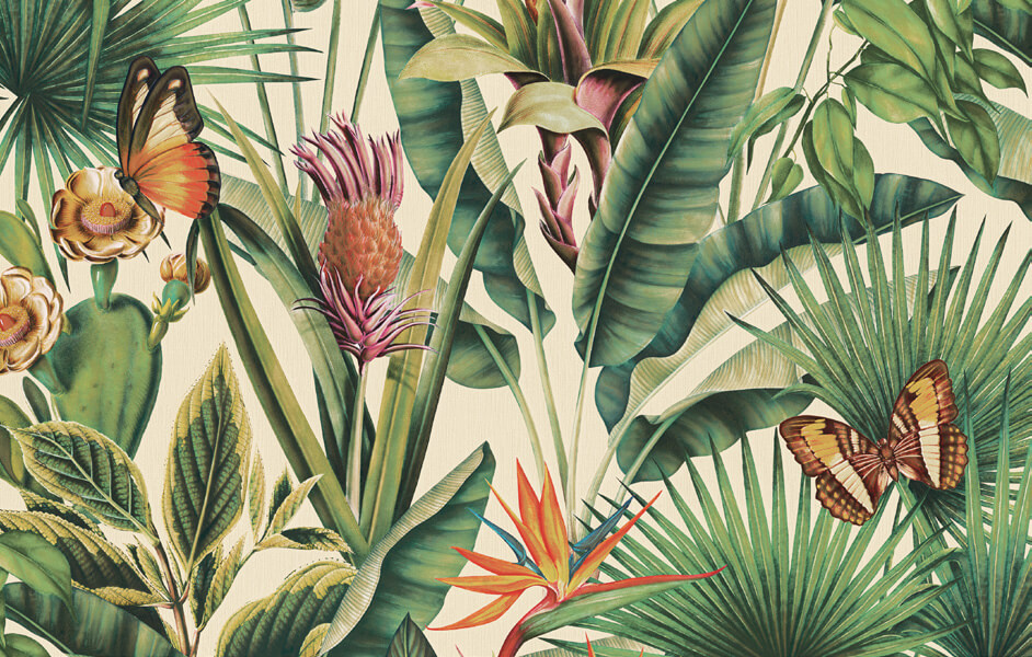 Dutch Tahiti - Fiori beige/groen/roze - 13335