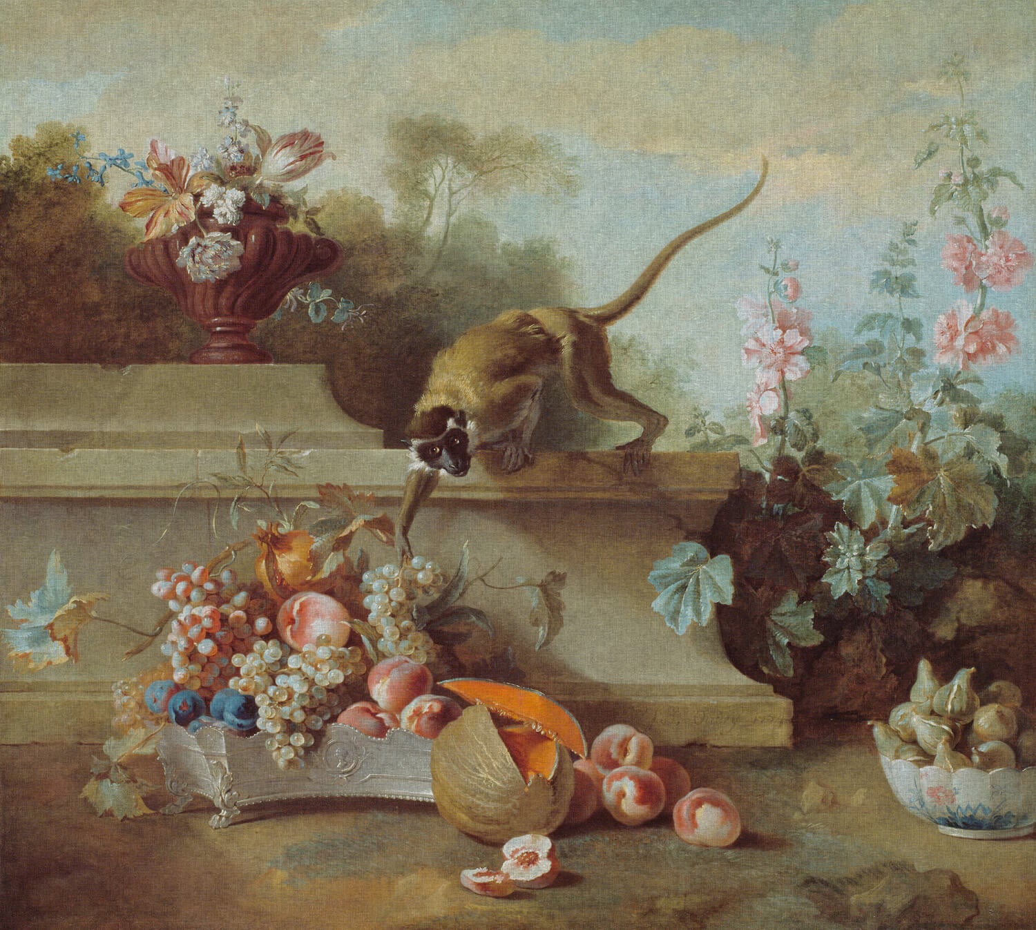 Dutch Painted Memories 2 - 8070 - Still Life with Monkey, Fruits, and Flowers