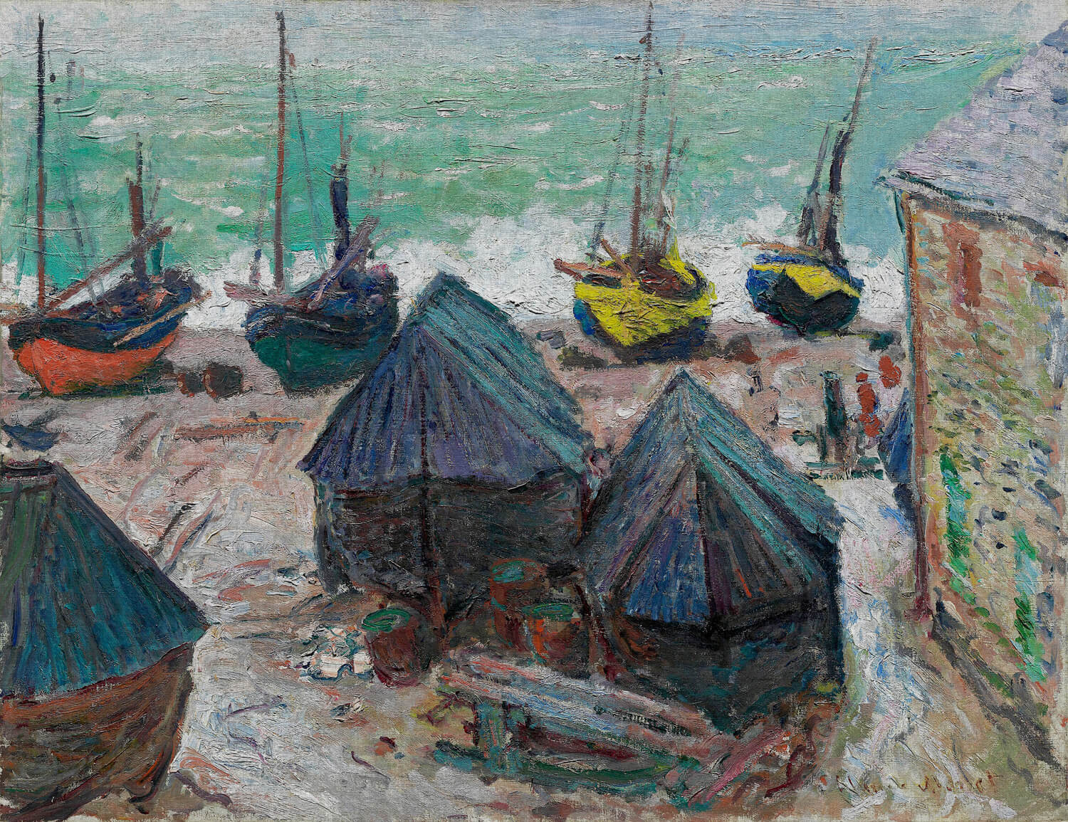 Dutch Painted Memories 2 - 8078 - Boats on the Beach at Étretat
