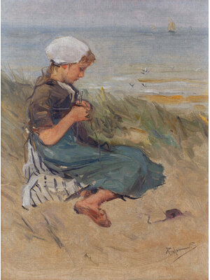 Dutch Painted Memories 2 - 8090 - Knitting Girl on a Dune
