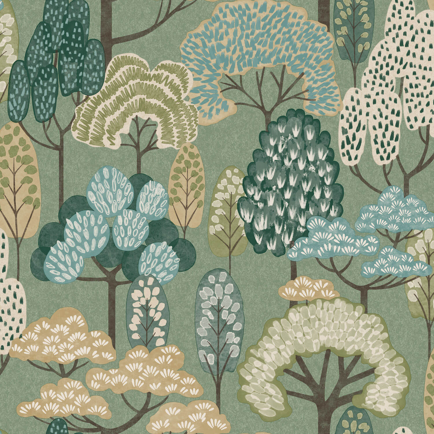 Grandeco Little Dreamers - LD2113 - Happy Trees groen