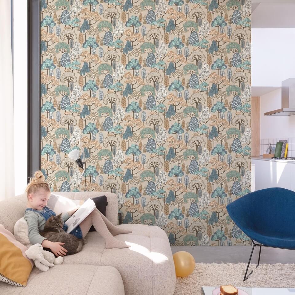 Grandeco Little Dreamers - LD2115 - Happy Trees blauw