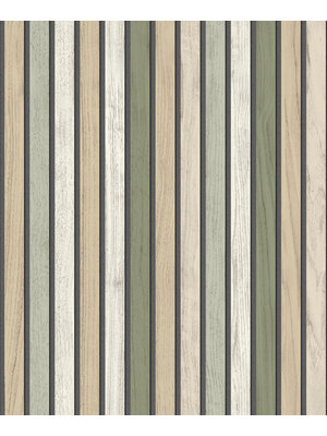 Dutch Illusion - B312-04 - Houten Plankjes Beige/Groen