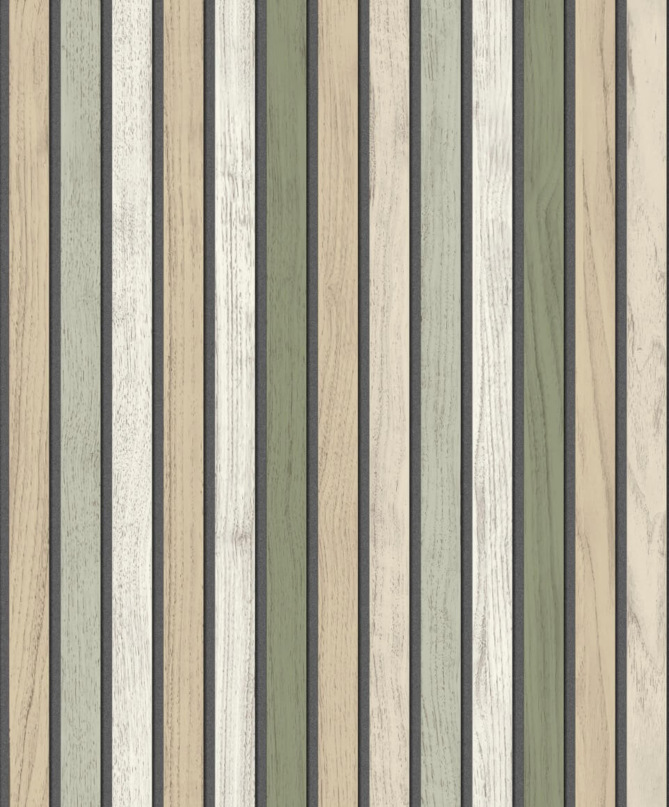 Dutch Illusion - B312-04 - Houten Plankjes Beige/Groen