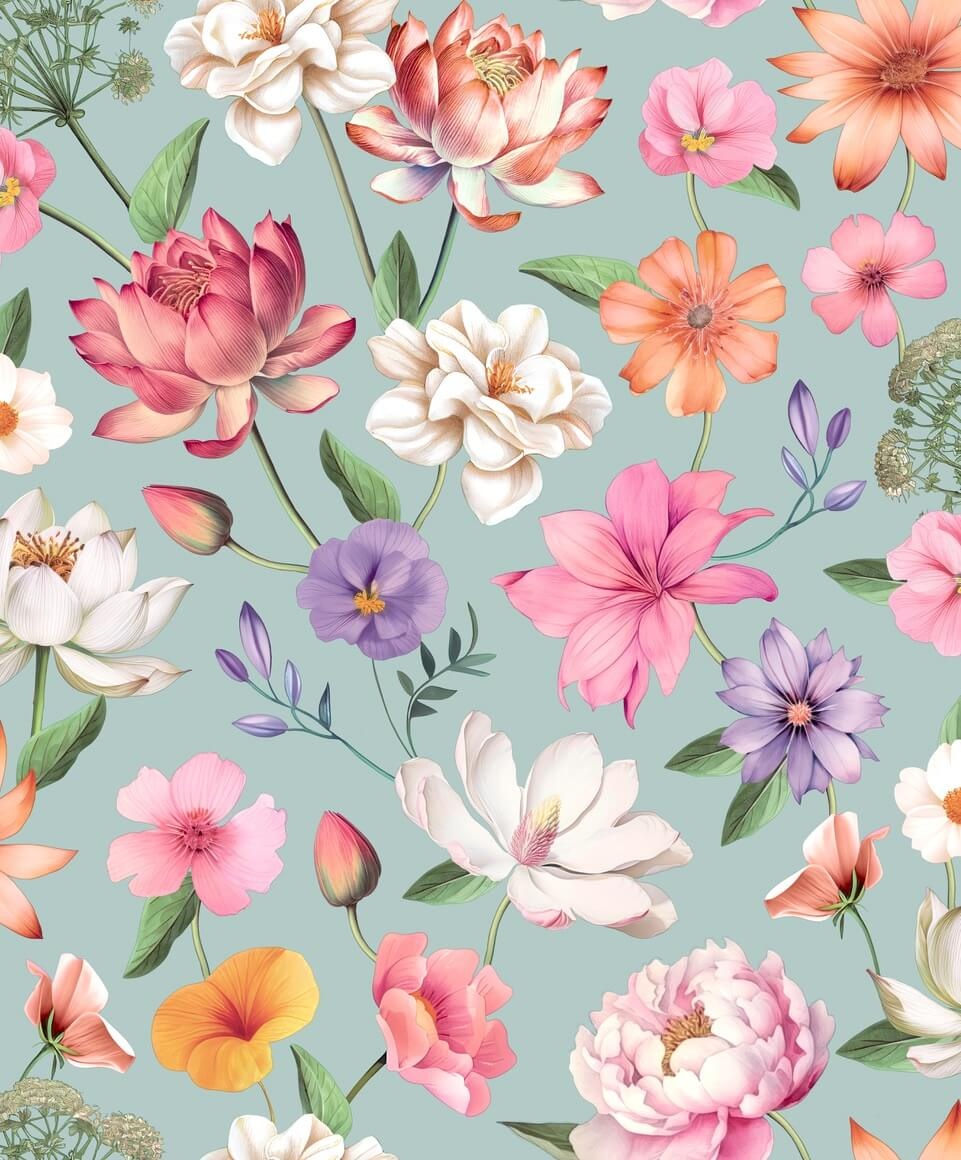 Dutch Illusion - M888-01 - Bloemen Blauw/Roze