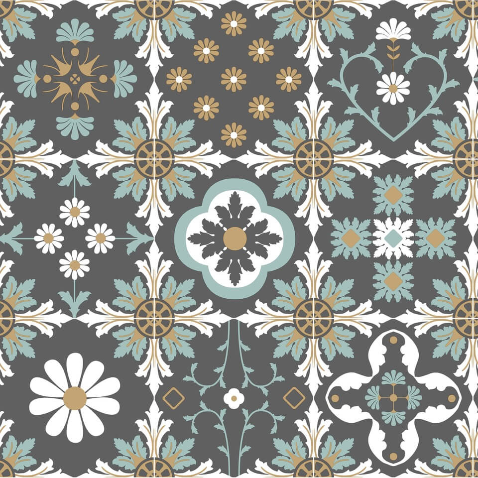 Dutch Illusion - M894-09 - Tegels Zwart/Groen/Oker