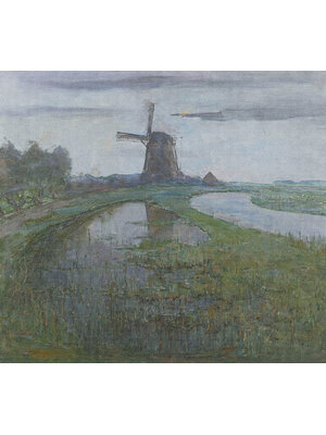 Dutch Painted Memories 1 - 8033 - Mill along the river Gein by Moonlight