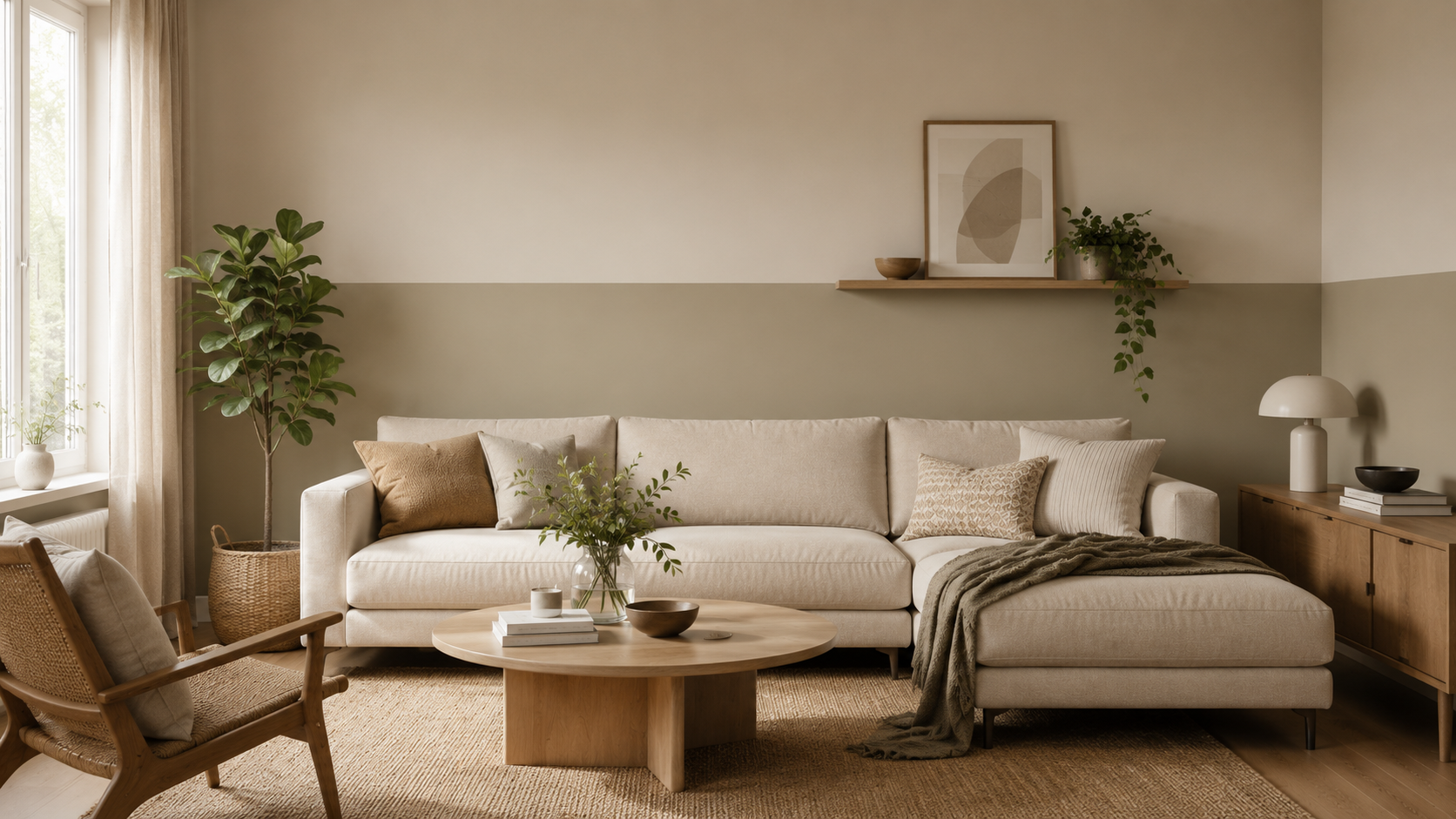 ton-sur-ton kleuren in de woonkamer
