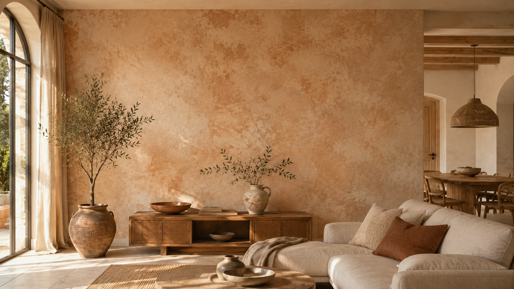 Mediterrane muurlook met een warm spons-effect