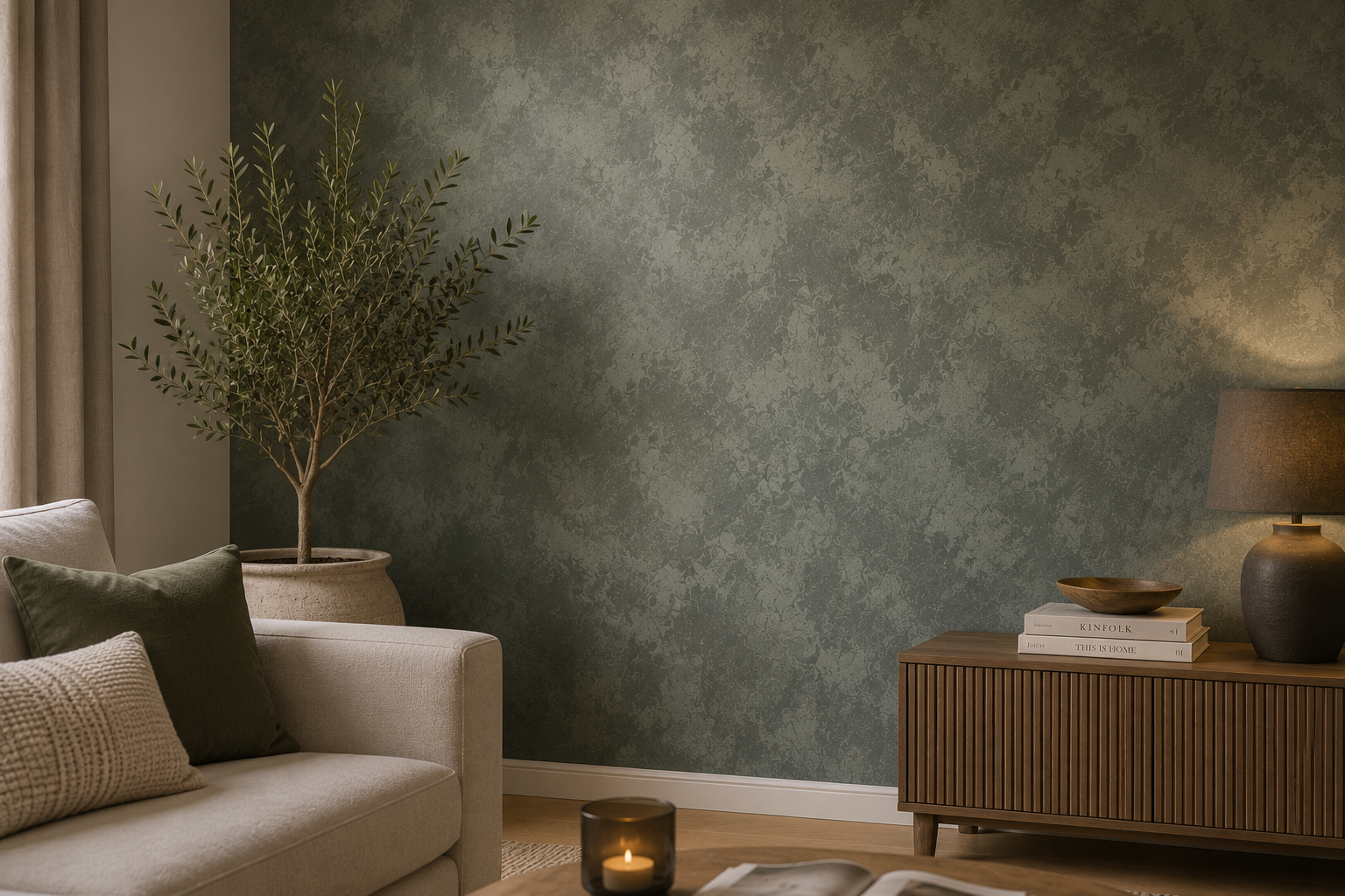 Donkere accentmuur met diepte en spons-effect