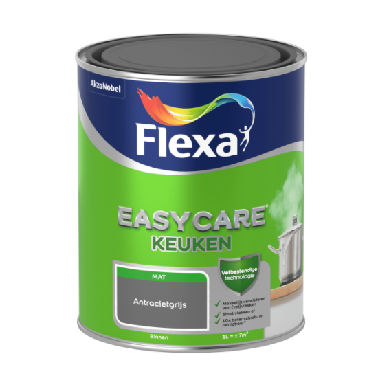 Flexa Easycare Muurverf Keuken Mat - Antracietgrijs - 1 liter