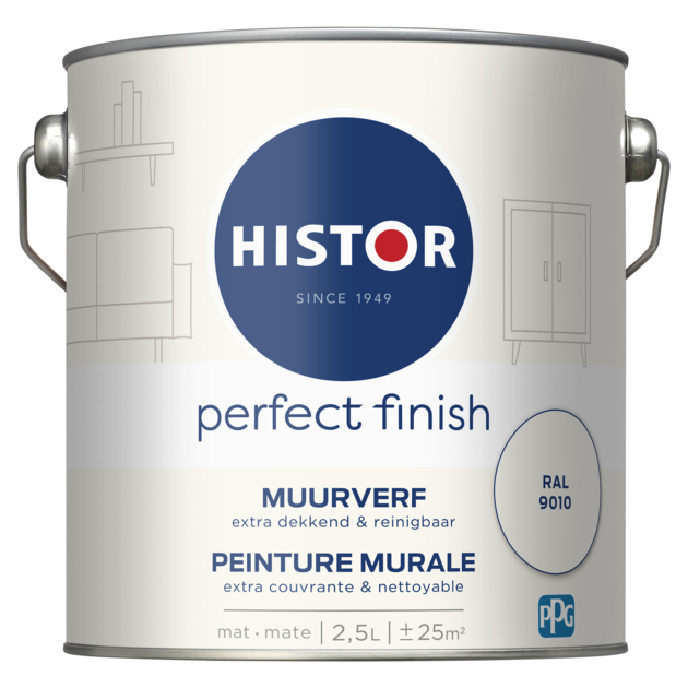 Histor Perfect Finish Muurverf Mat - Ral 9010 - 2,5 liter