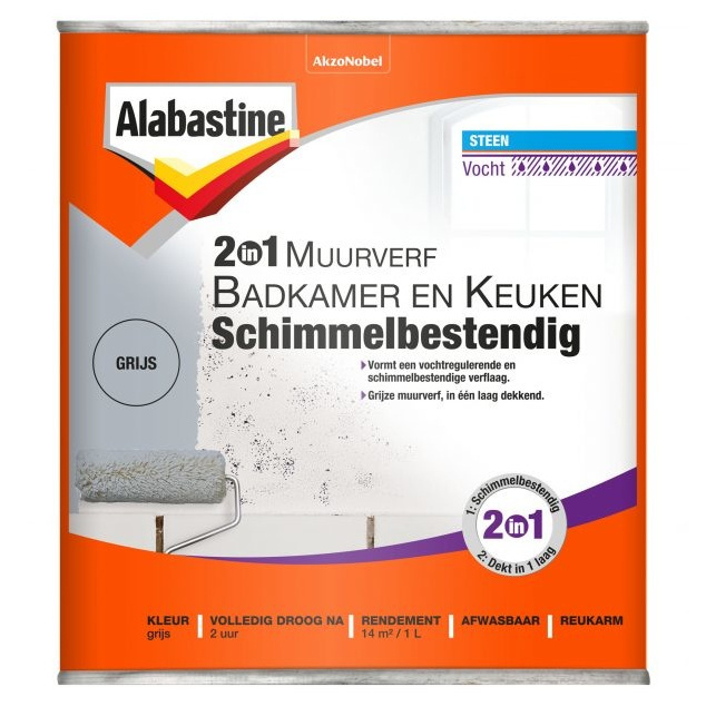 Alabastine 2-in-1 Muurverf Badkamer en Keuken Schimmelbestendig