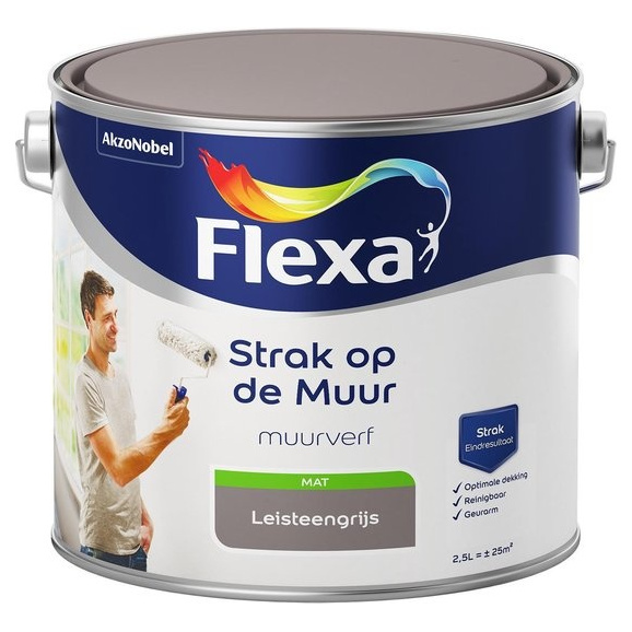 Flexa Strak op de Muur Muurverf - Mat - 2,5 liter - Leisteengrijs