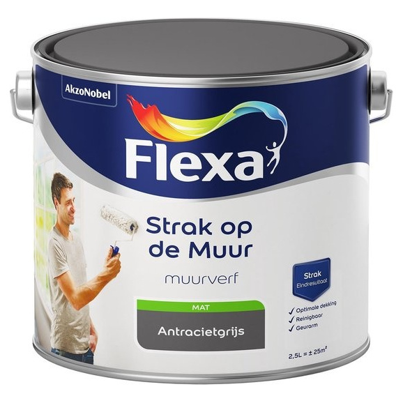 Flexa Strak op de Muur Muurverf - Mat - 2,5 liter - Antraciet