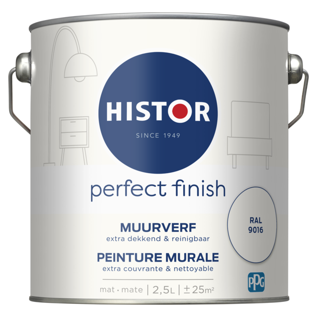 Histor Perfect Finish Muurverf Mat - Ral 9016 - 2,5 liter