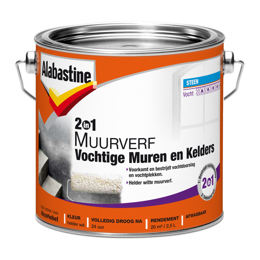 Alabastine 2-in-1 Muurverf Vochtige Muren en Kelders - 2,5 liter