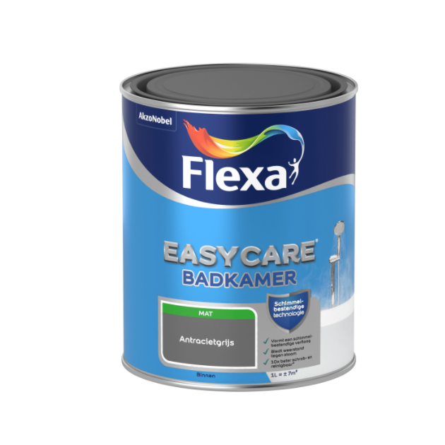 Flexa Easycare Muurverf Badkamer Mat - Antracietgrijs - 1 liter
