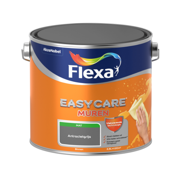 Flexa Easycare Muurverf Mat - Antracietgrijs - 2,5 liter