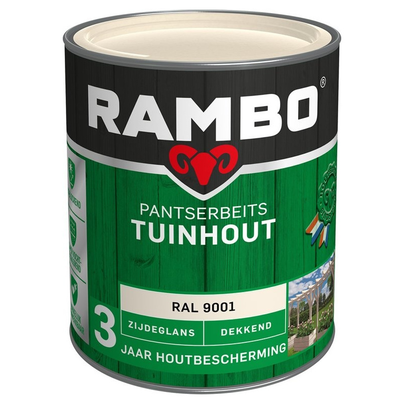 Rambo Pantserbeits Tuinhout Zijdeglans Dekkend - 750 ml Ral 9001