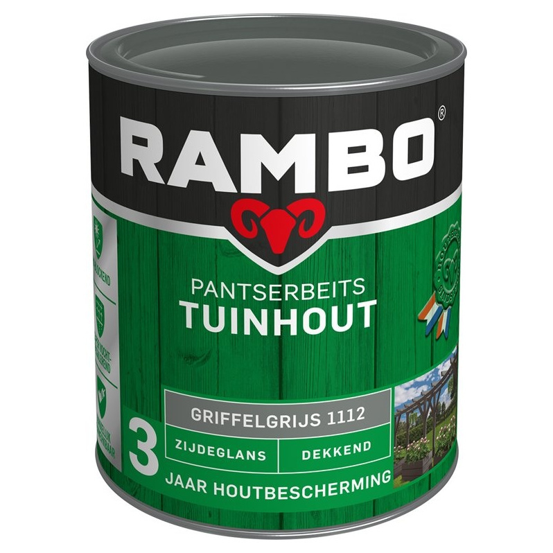 Rambo Pantserbeits Tuinhout Zijdeglans Dekkend - 750 ml Griffelgrijs